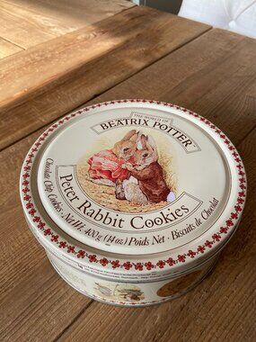 vintage beatrix potter cookie tin, peter rabbit collectible tin, beatrix potter